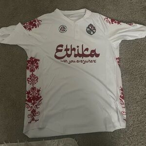 Ethika White Shirt with Red Floral Design
